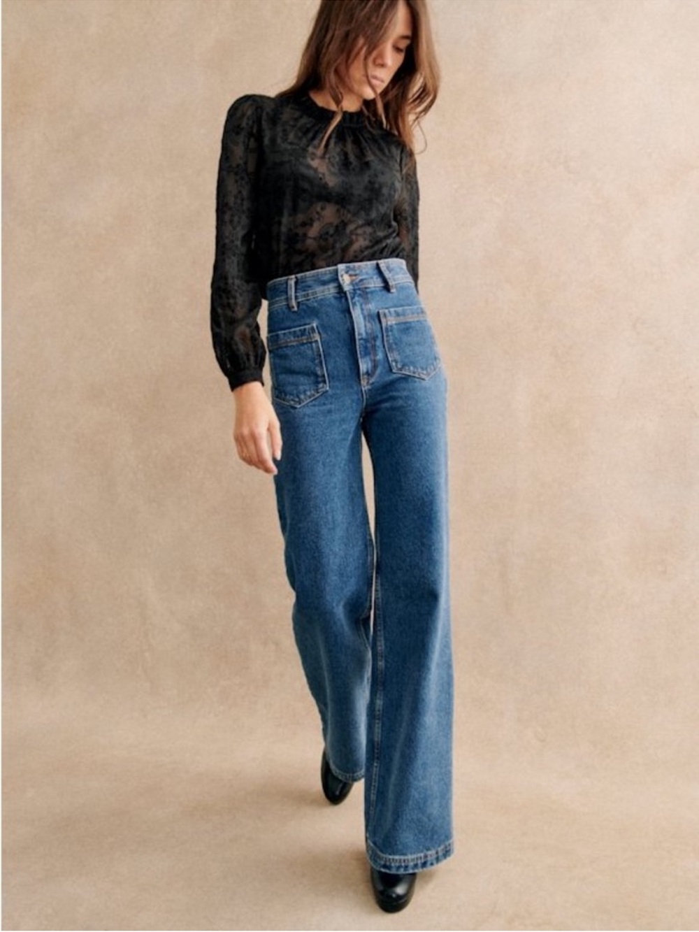 SEZANE Black Sheer Floral Embroidered Ruffle High Neck Valentine Blouse Top - Picture 11 of 14